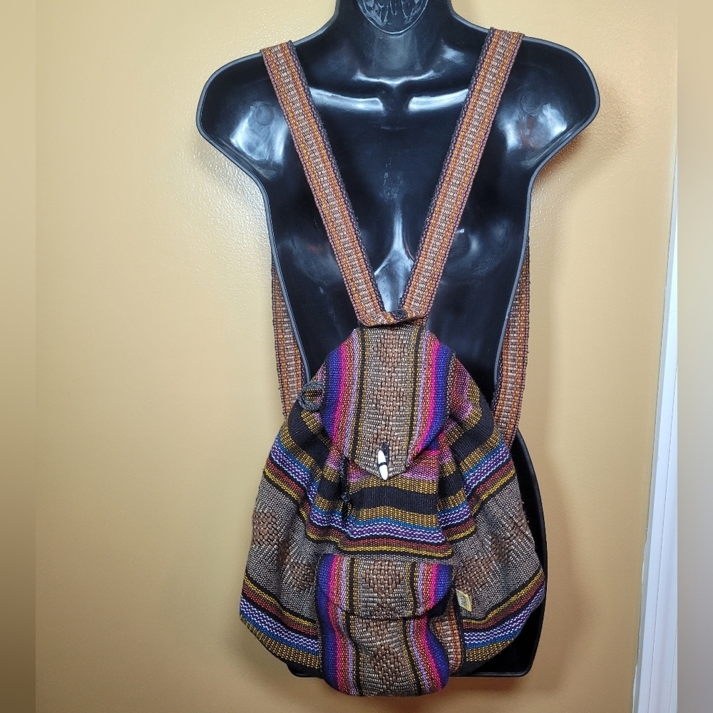 Artesanias Mr. Pinzon Boho Beachy Knit Backpack Brown Pink Purple